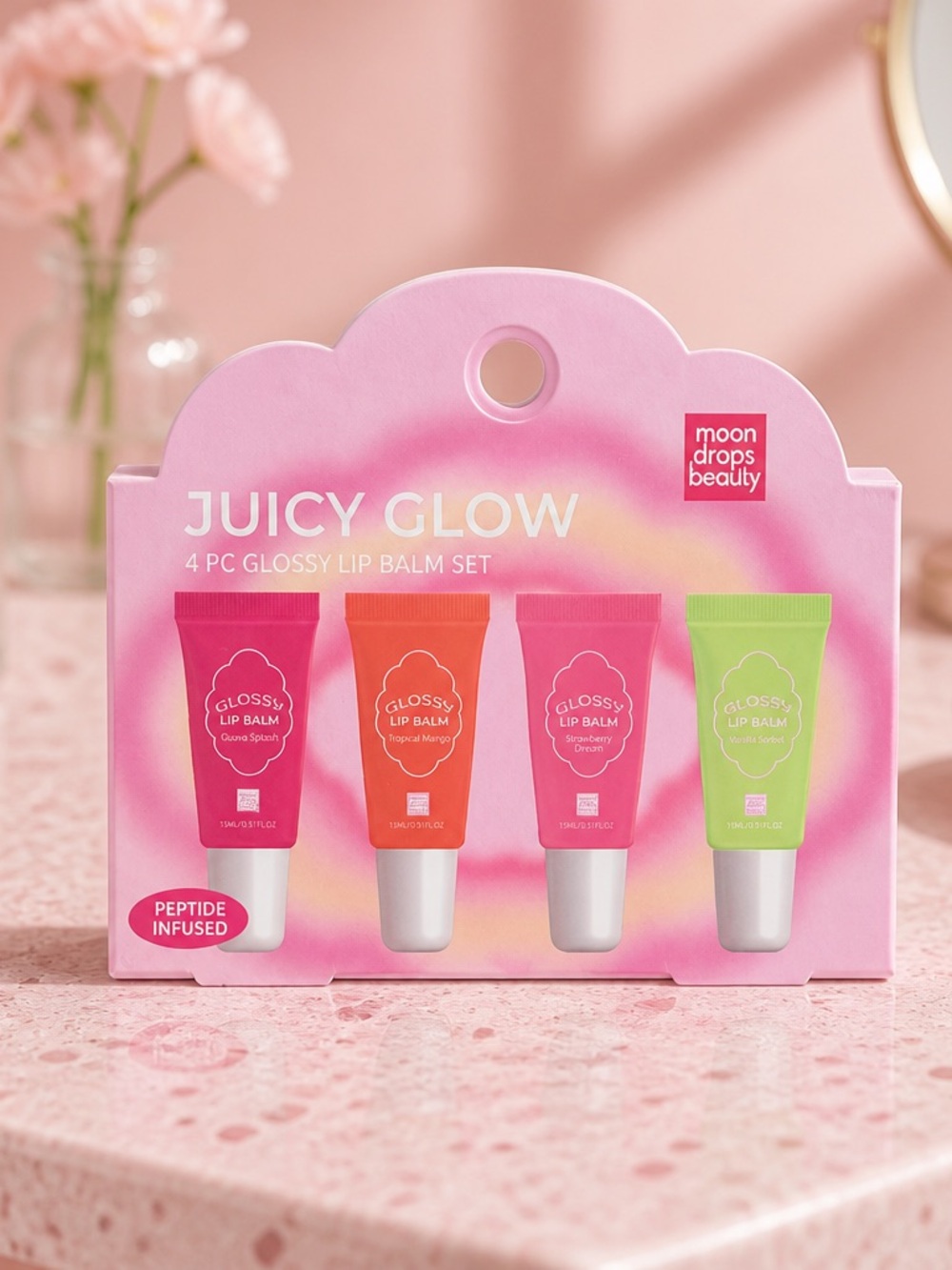 Moon Drops Beauty Juicy Glow 4-Piece Lip Balm Set New